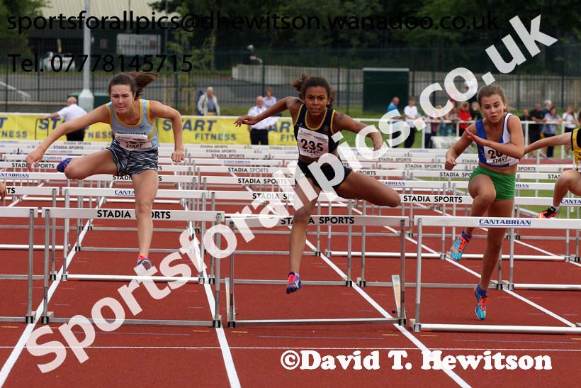 Under-15 girls 75 metres hurdles. Photo: David T. Hewitson/Sports for All Pics